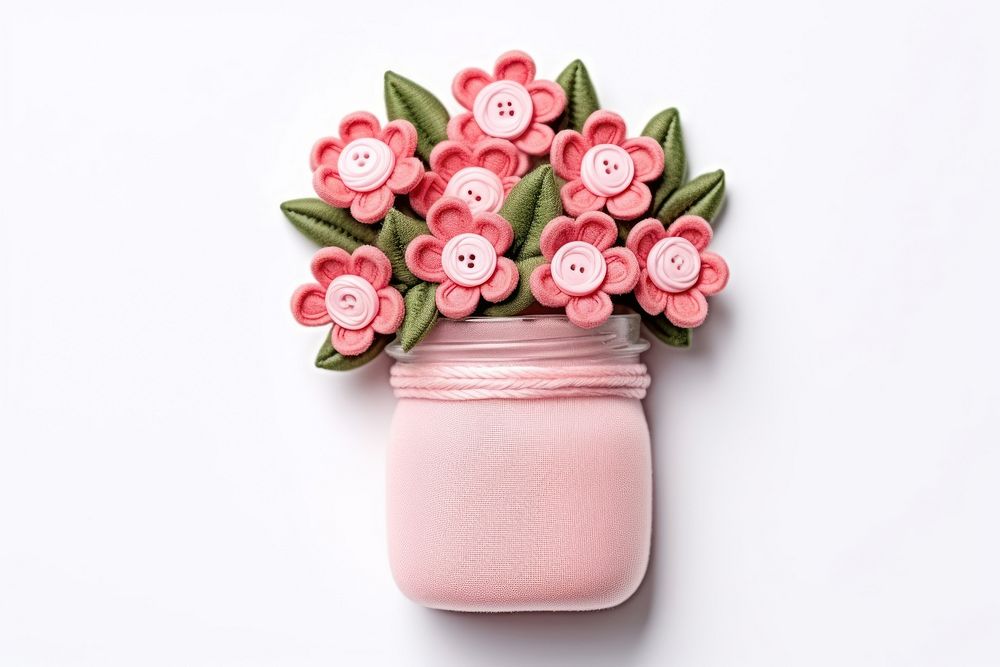 Jar with flowers plant white background arrangement. AI generated Image by rawpixel.