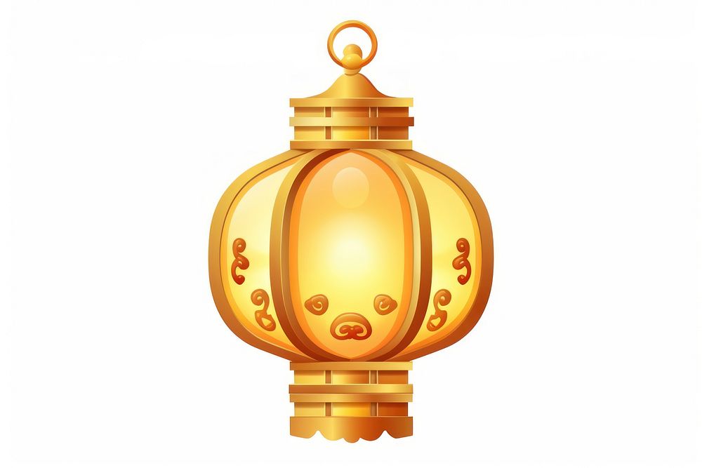 Gold lantern chinese lamp white background illuminated. AI generated Image by rawpixel.