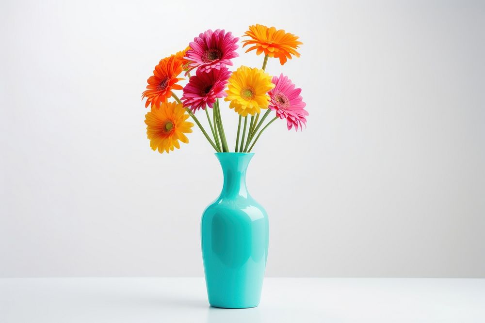 Colorful flower vase decoration plant white background. AI generated Image by rawpixel.