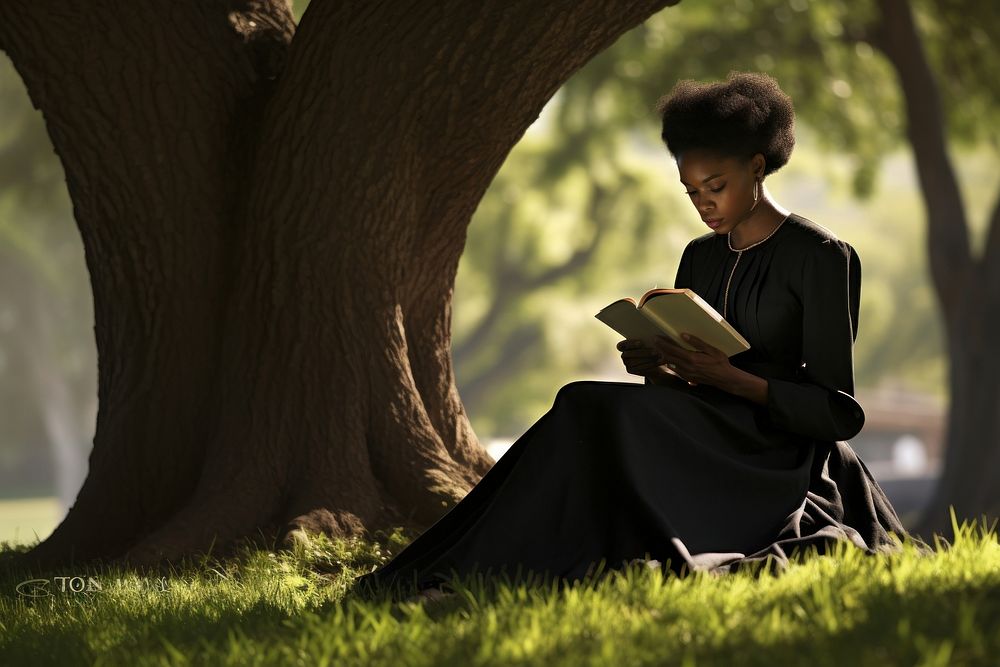 Black South African woman reading sitting black. AI generated Image by rawpixel.