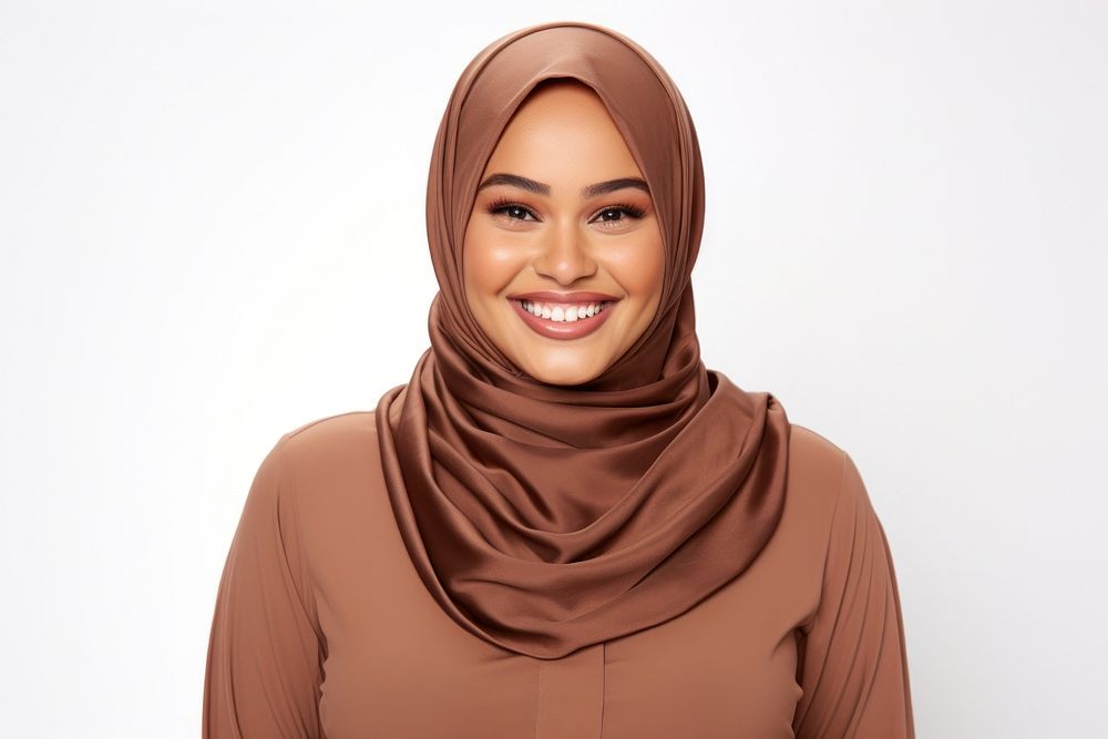 Chubby Muslim woman smiling portrait scarf smile. AI generated Image by rawpixel.