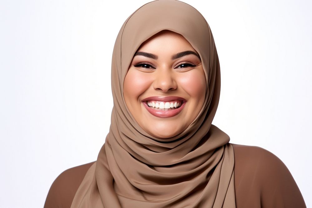 Chubby Muslim woman smiling laughing scarf adult. AI generated Image by rawpixel.
