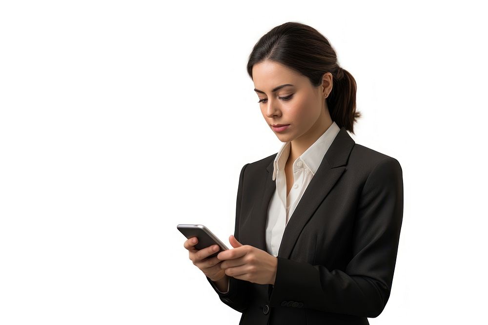 A businesswoman using smartphone portrait adult photo. AI generated Image by rawpixel.