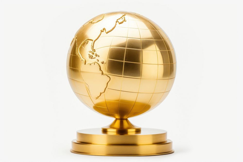 A globe shaped gold trophy planet space white background. AI generated Image by rawpixel.
