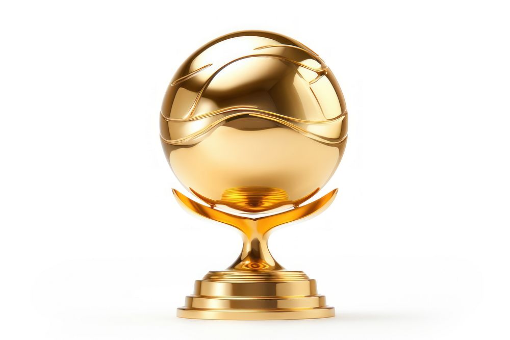 A globe shaped gold trophy white background lighting sphere. AI generated Image by rawpixel.