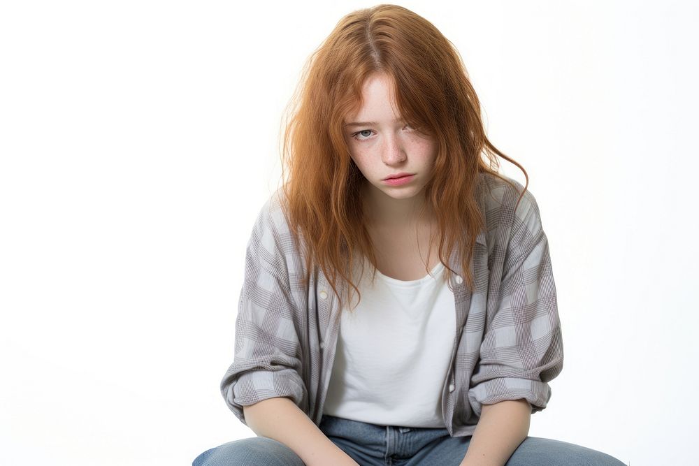 A depressed teenage girl portrait worried white. AI generated Image by rawpixel.