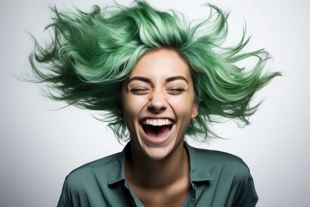 A happy woman with green hair laughing adult individuality. AI generated Image by rawpixel.