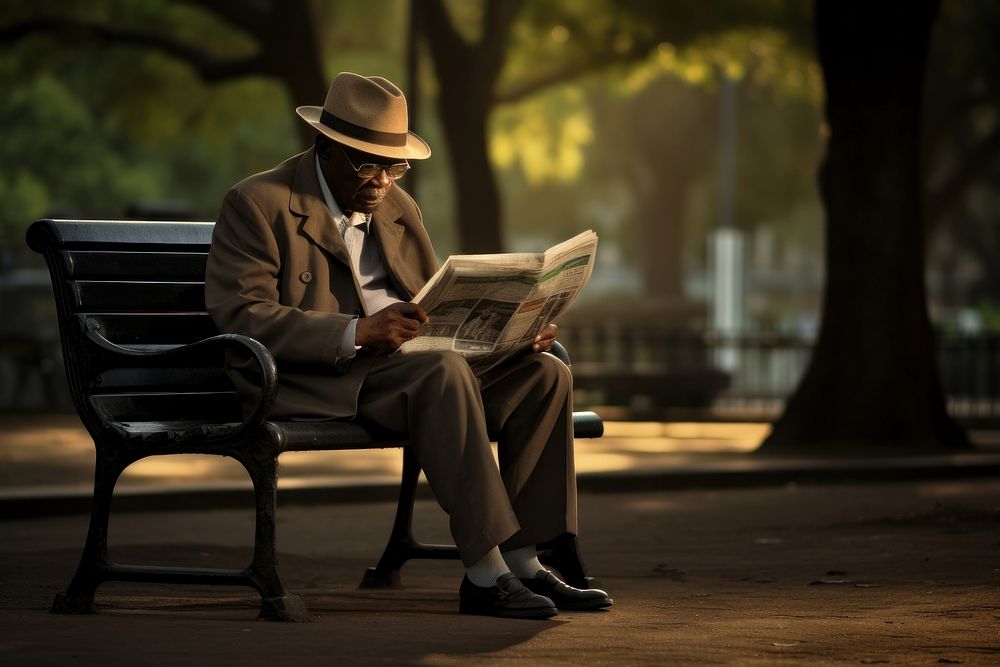 Old Black South African man reading sitting bench. AI generated Image by rawpixel.