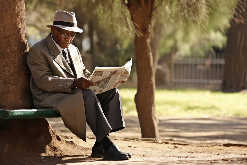 Old Black South African man reading sitting publication. AI generated Image by rawpixel.
