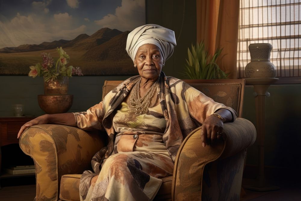 Old South African woman sitting sofa architecture. AI generated Image by rawpixel.