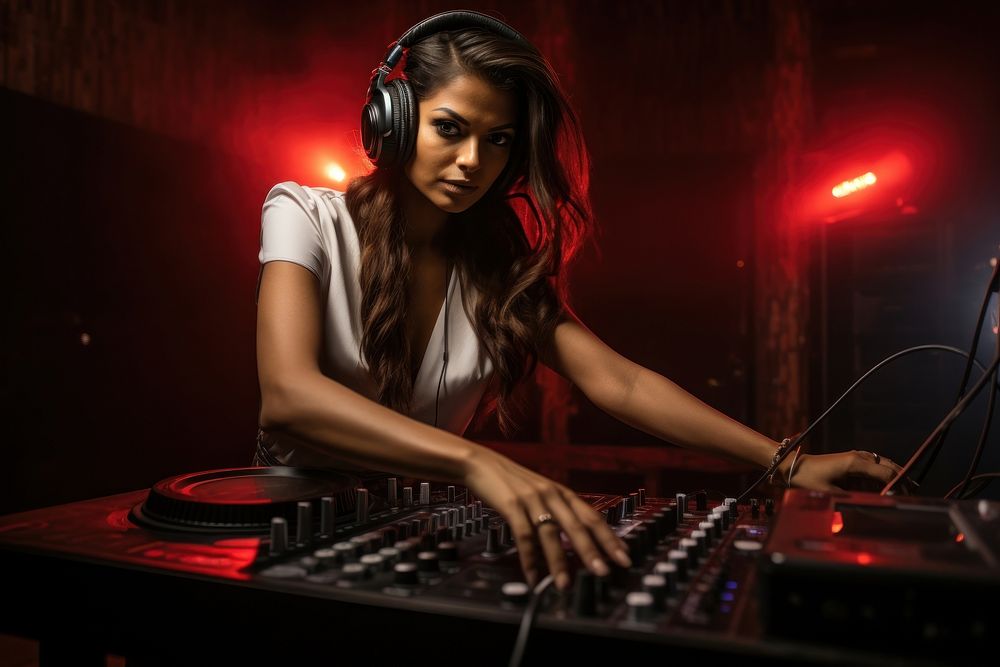 Indian female DJ headphones adult entertainment. 