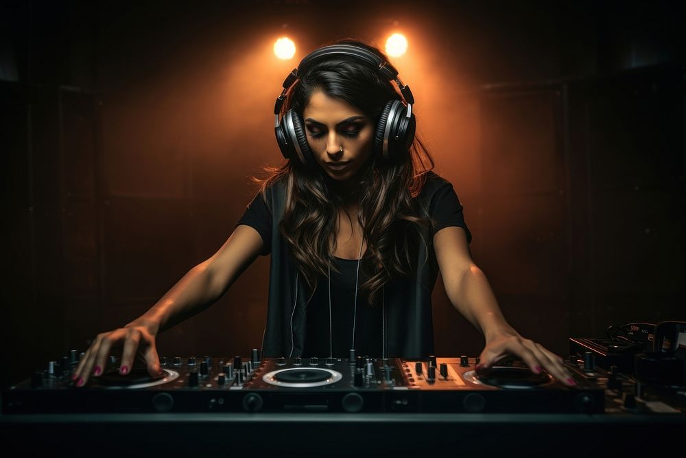 Indian female DJ headphones adult entertainment. AI generated Image by rawpixel.