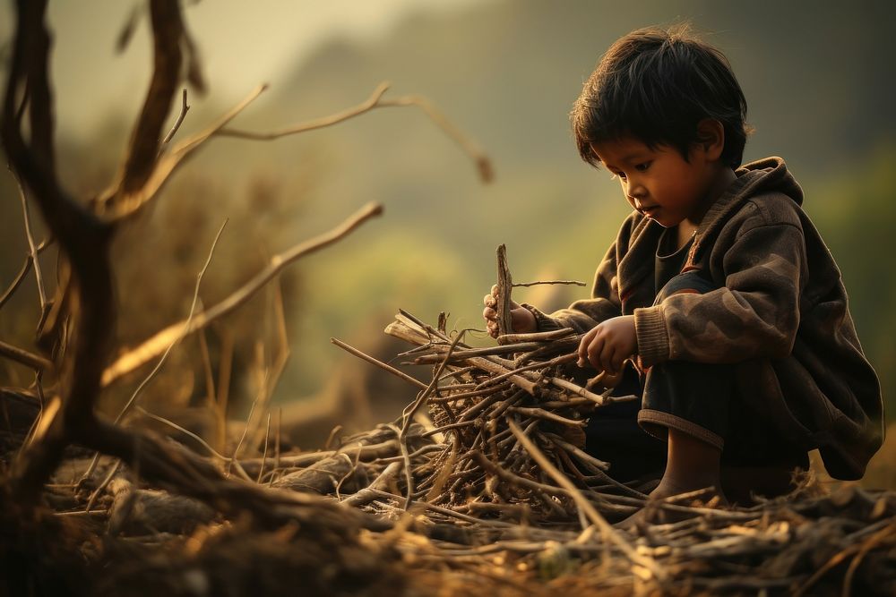 Nepalese child nature homelessness agriculture. AI generated Image by rawpixel.