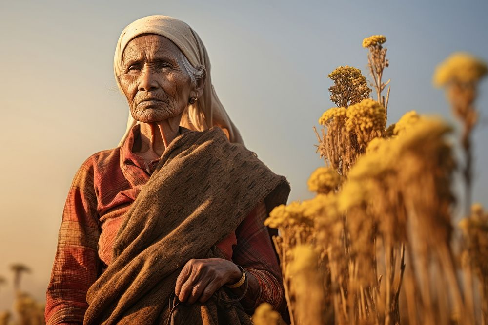 Nepalese senior woman nature field adult. AI generated Image by rawpixel.