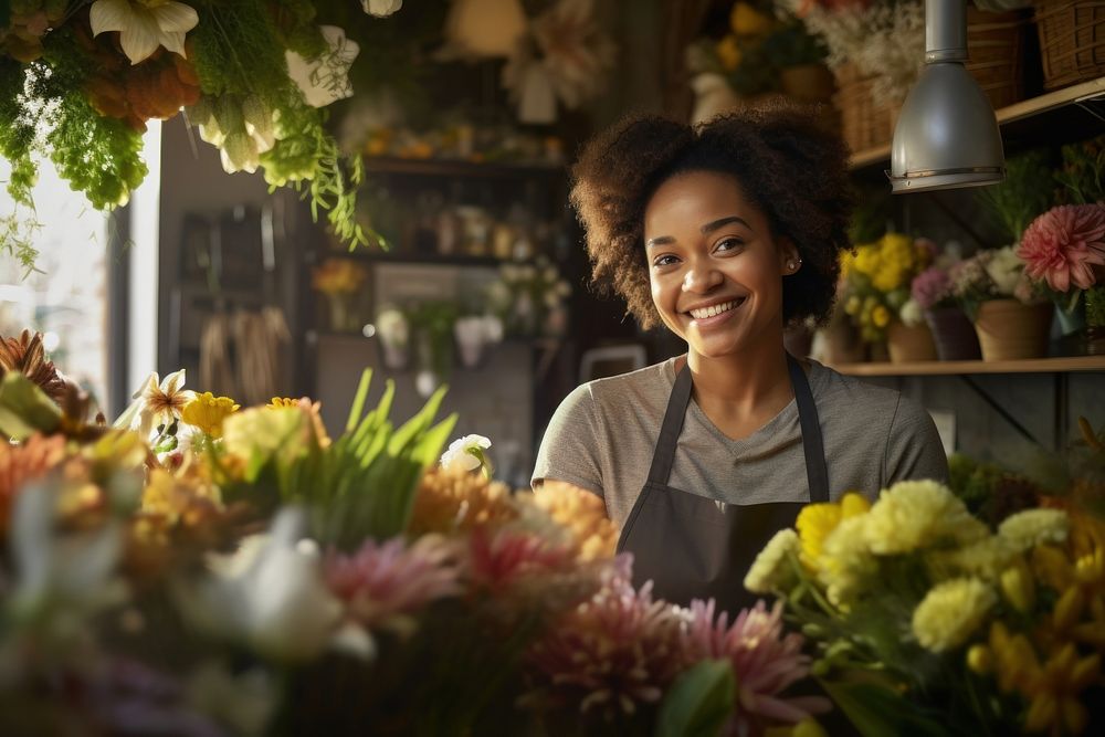 South African woman florist flower portrait smiling. AI generated Image by rawpixel.