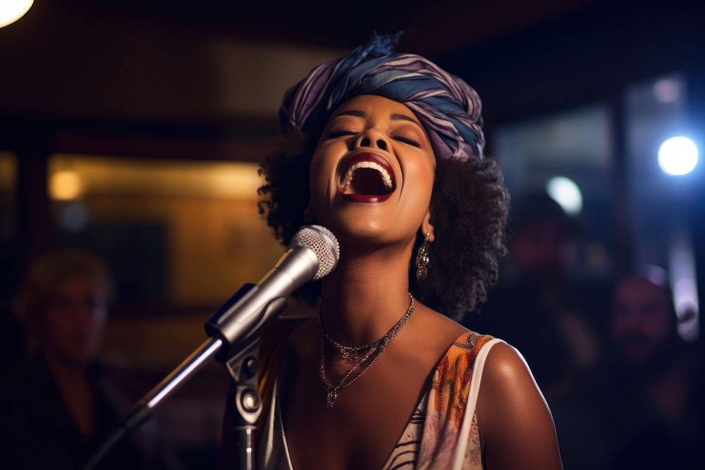 South African woman singer microphone adult stage. AI generated Image by rawpixel.