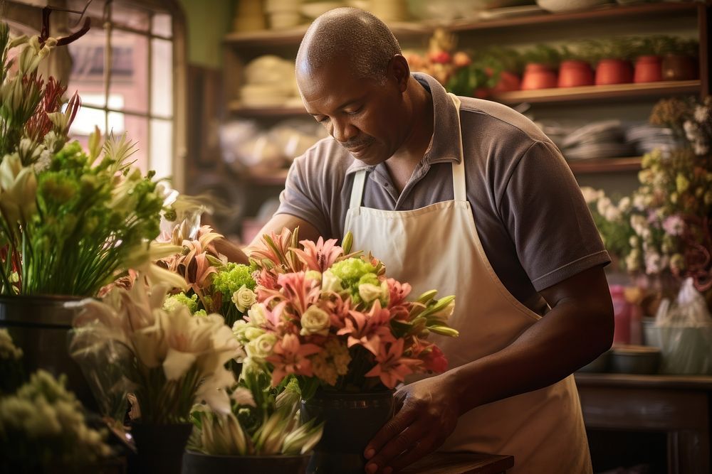 South African man florist flower working adult. AI generated Image by rawpixel.