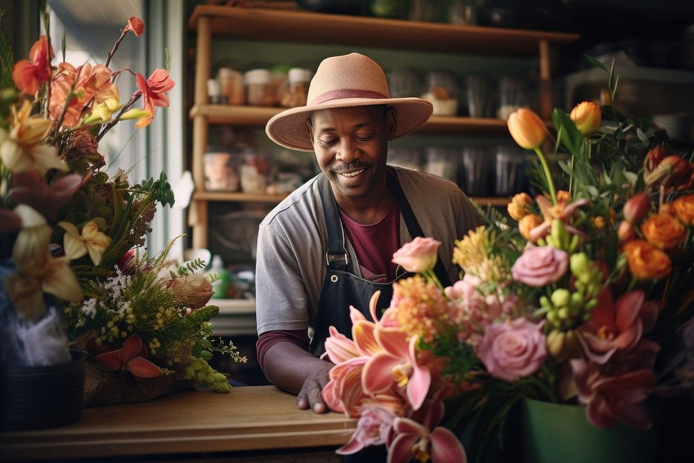 South African man florist flower portrait working. AI generated Image by rawpixel.