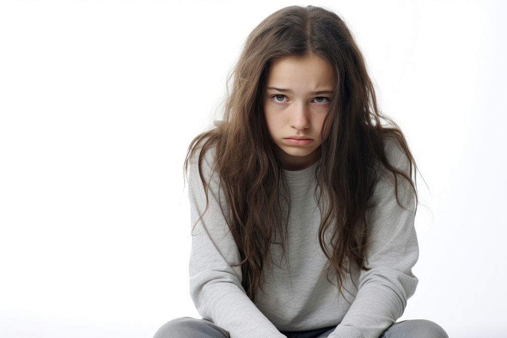 A sad teenage girl portrait worried photo. AI generated Image by rawpixel.