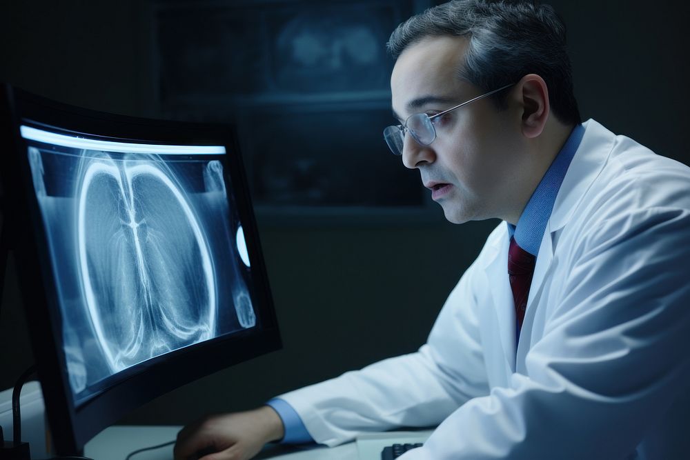 Doctor looking at coronary x-ray glasses adult concentration. AI generated Image by rawpixel.
