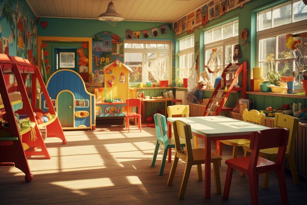 Daycare room kindergarten architecture furniture. AI generated Image by rawpixel.