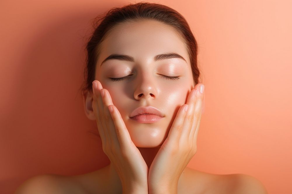 Fresh beauty hand holding face adult relaxation perfection. AI generated Image by rawpixel.