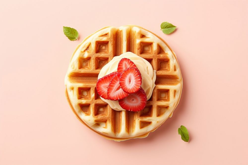 Waffle with strawberry and butter food accessories breakfast. AI generated Image by rawpixel.