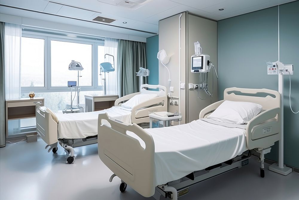 Recovery Room hospital bed architecture. AI generated Image by rawpixel.