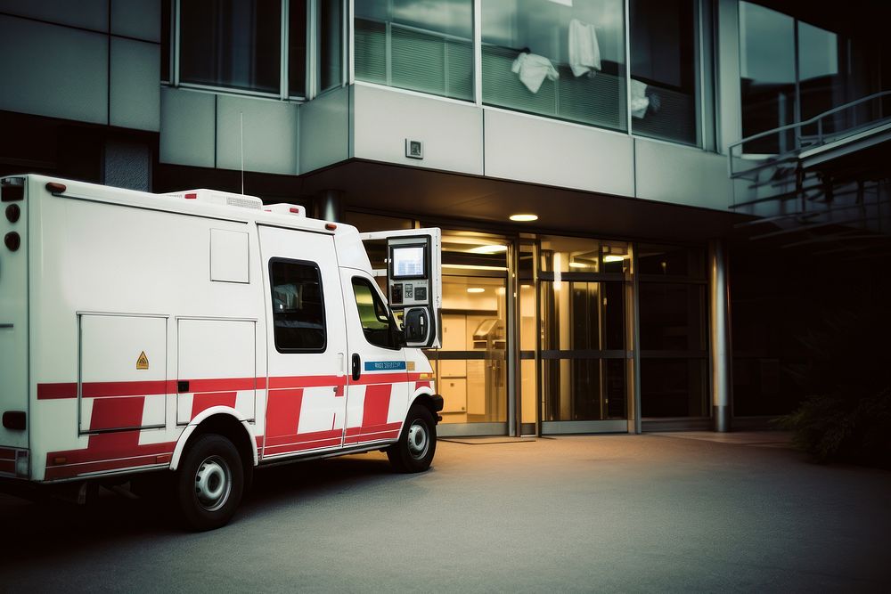 Ambulance in front of hospital ambulance vehicle truck. AI generated Image by rawpixel.