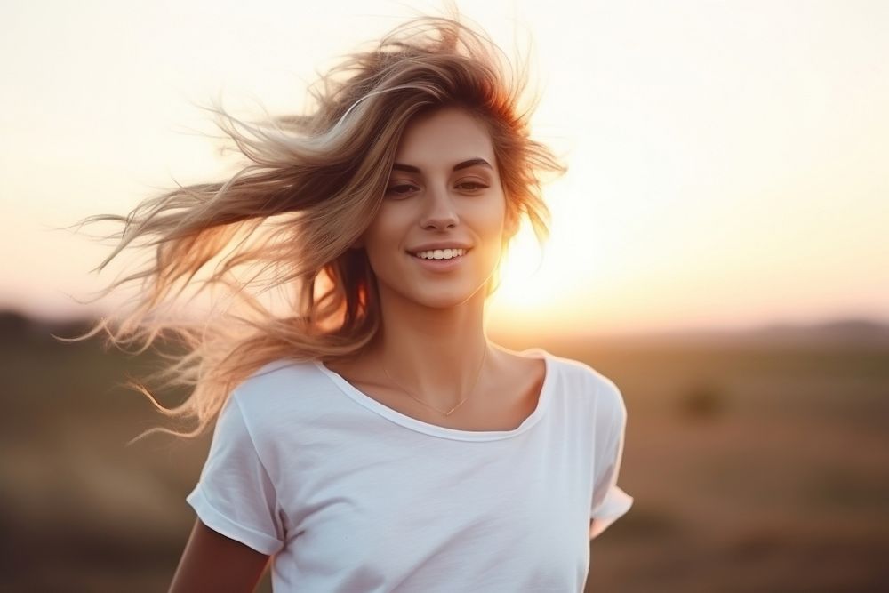 Young woman portrait outdoors sunset. AI generated Image by rawpixel.