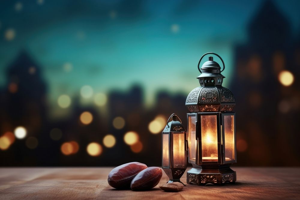 Ramadan Kareem lantern lighting night. AI generated Image by rawpixel.