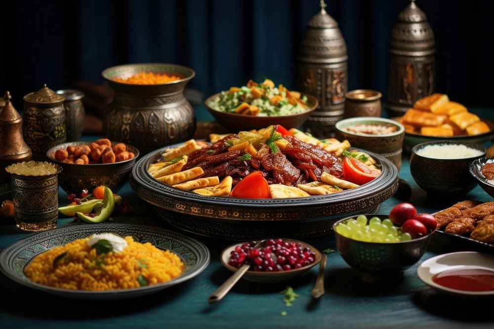 Ramadan kareem table plate food. AI generated Image by rawpixel.