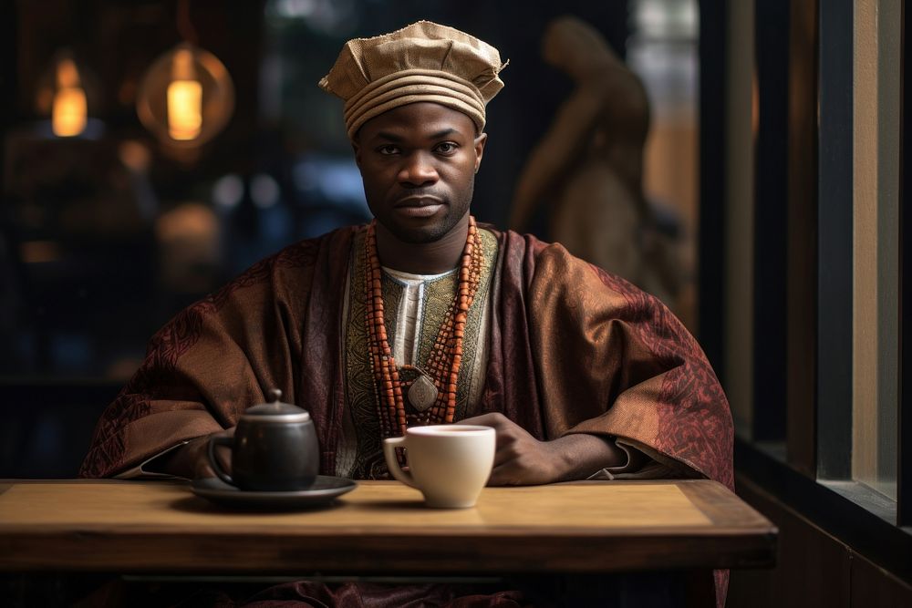 Nigerian man tradition sitting coffee. AI generated Image by rawpixel.