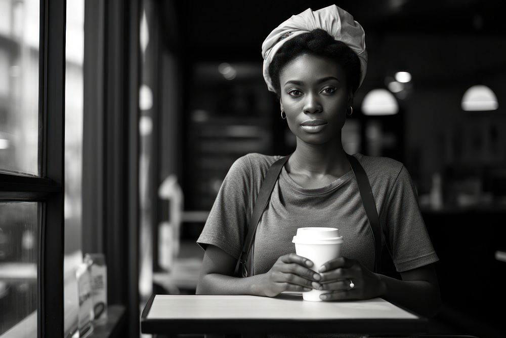 Nigerian womanman coffee cup restaurant. AI generated Image by rawpixel.