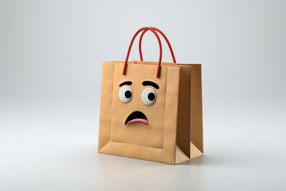 Shopping bag handbag anthropomorphic frustration. AI generated Image by rawpixel.