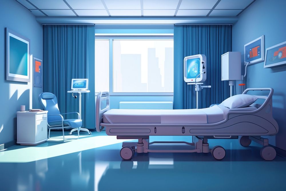 Recovery Room hospital bed architecture. AI generated Image by rawpixel.