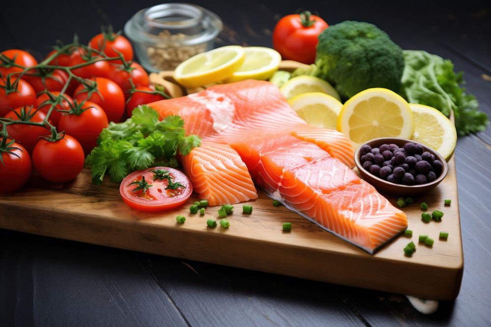 Healthy and fresh diet salmon vegetable seafood. AI generated Image by rawpixel.