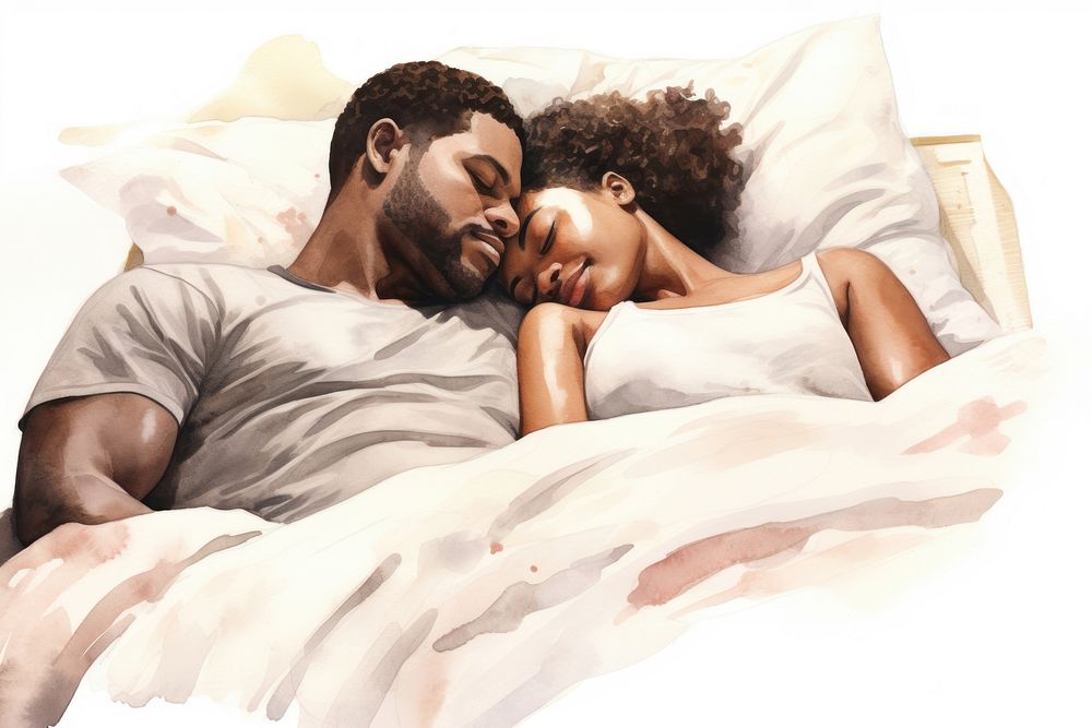Sleeping adult bed togetherness. AI generated Image by rawpixel.