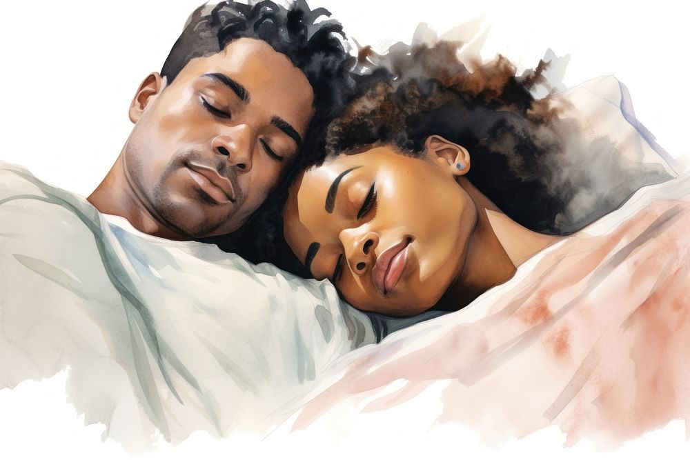 Sleeping bed affectionate togetherness. AI generated Image by rawpixel.