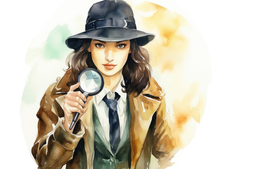 Detective woman holding a magnifying glass portrait adult white background. AI generated Image by rawpixel.