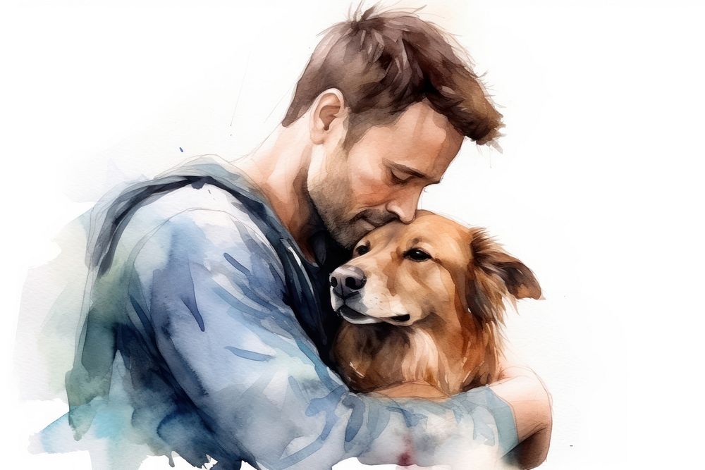 A man hugging his dog portrait mammal animal. AI generated Image by rawpixel.