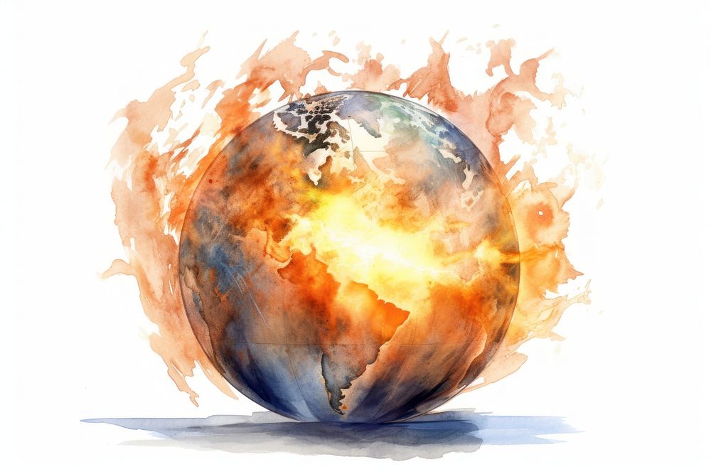 Polluted globe burining in flame sphere planet space. AI generated Image by rawpixel.
