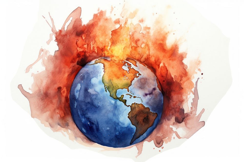 Polluted globe burining in flame planet space fire. AI generated Image by rawpixel.