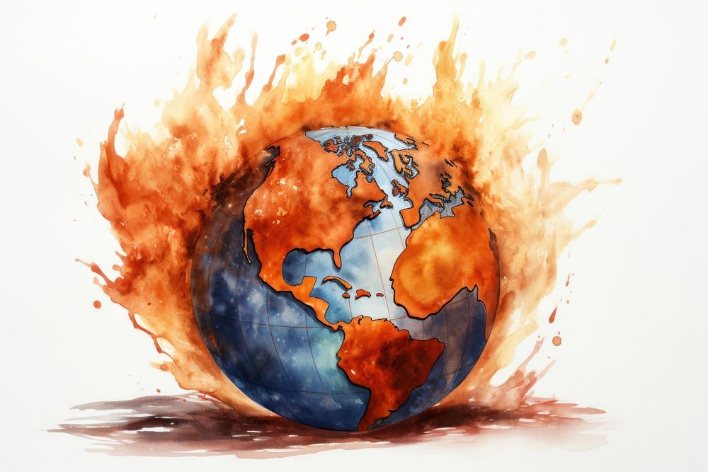 Polluted globe burining in flame planet space fire. AI generated Image by rawpixel.