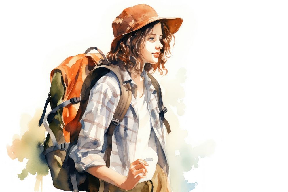 A woman backpacker adult white background photography. AI generated Image by rawpixel.