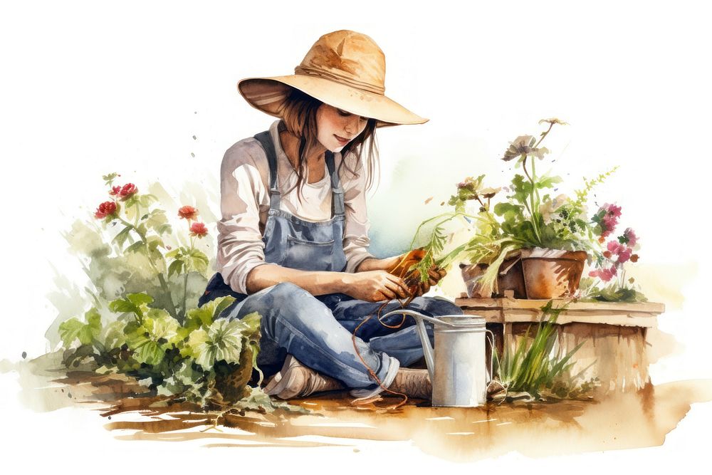 A woman gardening outdoors flower nature. AI generated Image by rawpixel.