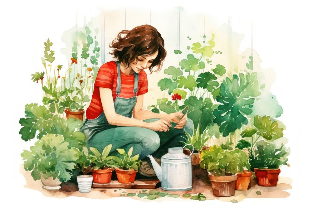 Woman doing her garden gardening cartoon adult. AI generated Image by rawpixel.