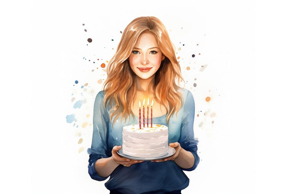 Woman holding a birthday cake dessert party food. AI generated Image by rawpixel.
