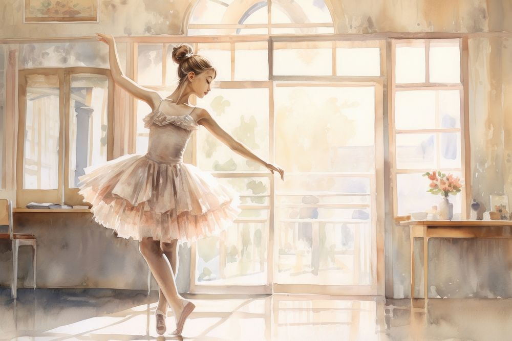 Young ballerina in ballet studio dancing architecture creativity. AI generated Image by rawpixel.