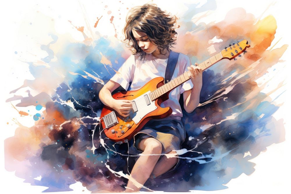 Young girl playing electric guitar musician performance creativity. AI generated Image by rawpixel.